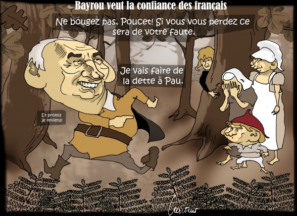 bayrou,pau,dette,déficit,budget,caricature,petit poucet,cartoon