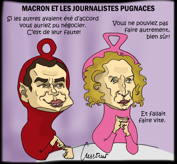 Macron et les journalistes pugnaces.JPG