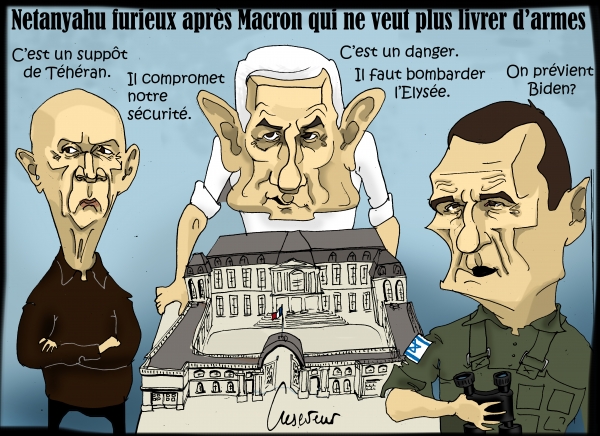 macron,netanyahu,gallant,herzi halevi,liban,palestine,caricature,cartoon