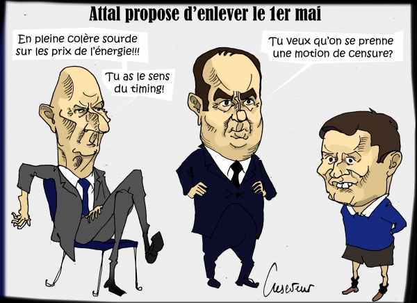 lecornu,attal,lescure,1er mai,caricature,cartoon,travail,fête des travailleurs