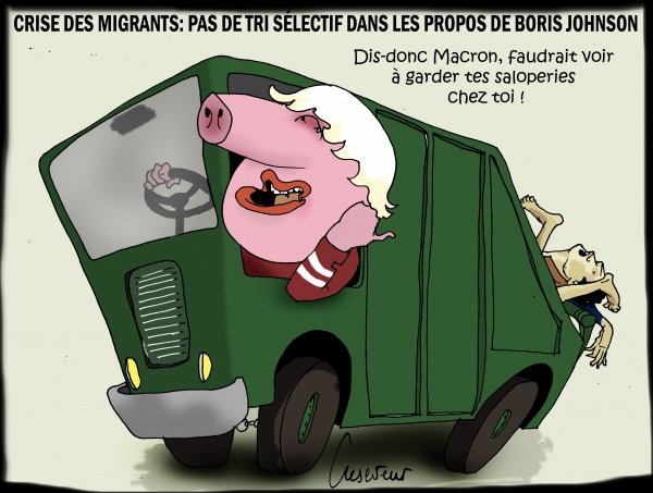 boris johnson,migrants,diplomatie,manche,dessin de presse,caricature